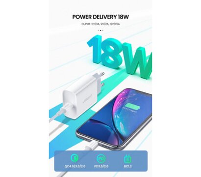 Зображення 5 Зарядний пристрій Ugreen USB-C PD20W CD137 white (60450)