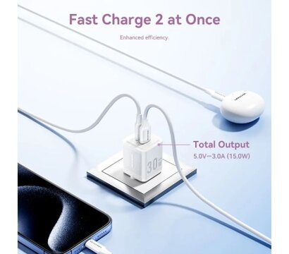 Зображення 5 Зарядний пристрій Vention 1xUSB-C PD30W + 1xUSB QC3.0 30W GaN black (FEQB0-EU)