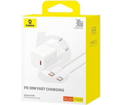 Зображення 6 Зарядний пристрій Baseus GaN5 Fast Charger USB-C 30W + Cable 1.0m Type-C 100W white (P10110902213-00)