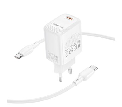 Зображення 6 Зарядний пристрій Borofone BN26 Fuente USB-C PD20W + cable USB-C to USB-C White (6941991120251)