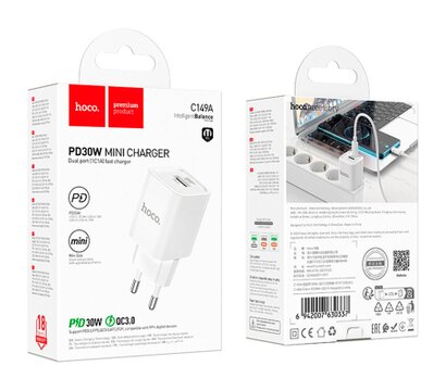 Зображення 6 Зарядний пристрій Hoco C149A Charm 1xUSB-C PD30W + 1xUSB QC3.0 White (6942007630337)