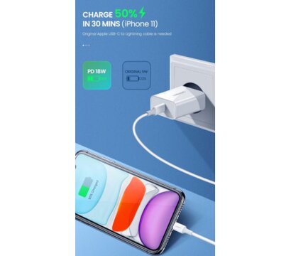 Зображення 6 Зарядний пристрій Ugreen USB-C PD20W CD137 white (60450)