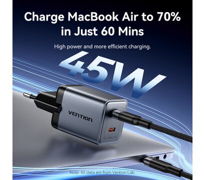 Зображення 6 Зарядний пристрій Vention 2xUSB-C PD45W GaN gray (FCDH0-EU)
