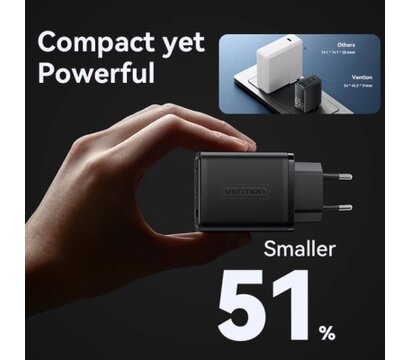 Зображення 6 Зарядний пристрій Vention 2xUSB-C PD65W + 1xUSB QC3.0 60W GaN white (FERW0-EU)