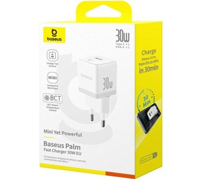 Зображення 2 Зарядний пристрій Baseus 1xUSB-C 30W + 1xUSB white (P1011160A213-00)