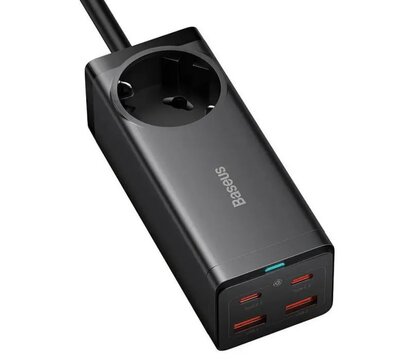 Зображення 2 Зарядний пристрій Baseus AC + 2xUSB-C 100W + 2xUSB + cable USB-C to USB-C 100W 1.0m black (PSZM000401)