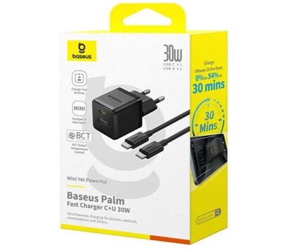 Зображення 3 Зарядний пристрій Baseus Palm Fast Charger 30W EU Cluster Black Mini USB-C cable (P1011160A113-01)