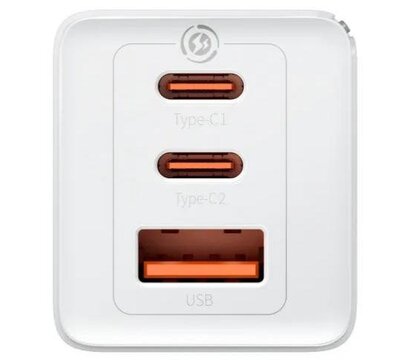 Изображение 4 Зарядное устройство Baseus 2xUSB-C 65W + 1xUSB GaN + cable USB-C to USB-C 100W 1.0m white (CCGP120202)