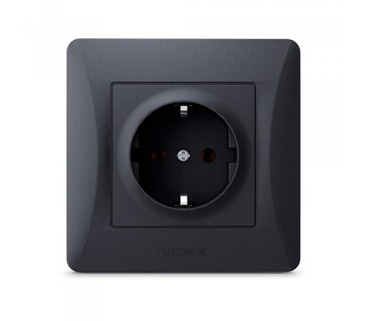 Зображення 2 Розетка Videx Binera Black Graphite (VF-BNSK1G-B) із заземленням
