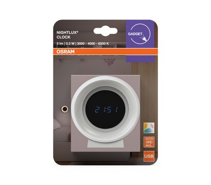 Зображення 6 LED світильник Osram Nightlux Clock 0.3Вт, 3000–6500К (4099854530838) пластик