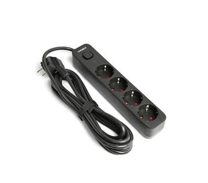 Зображення 2 Мережевий фільтр Videx Oncord з/з 4р 3м Switch Black (VF-PD43G-B) 4 розеток