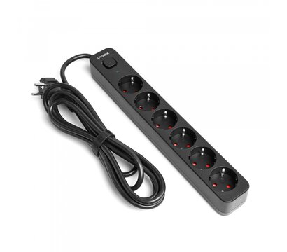 Изображение 2 Сетевой фильтр Videx Oncord с/з 6р 3м Switch Black (VF-PD63G-B) 6 розеток
