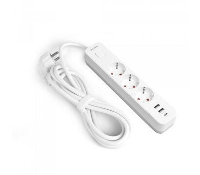 Изображение 2 Сетевой фильтр Videx Oncord с/з 3р 3м Switch White (VF-PD33G2U1C-W) 3 розеток