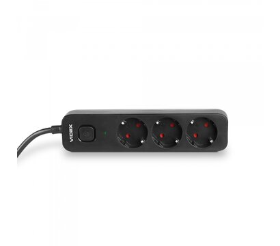 Изображение 4 Сетевой фильтр Videx Oncord с/з 3р 3м Switch Black (VF-PD33G-B) 3 розеток