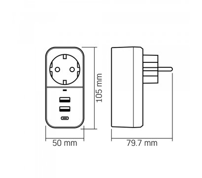 Изображение 8 Із заземленням Videx Oncord c/з 1п 2.4A 2USB+USB-C White (VF-AD1G2U1C-W)