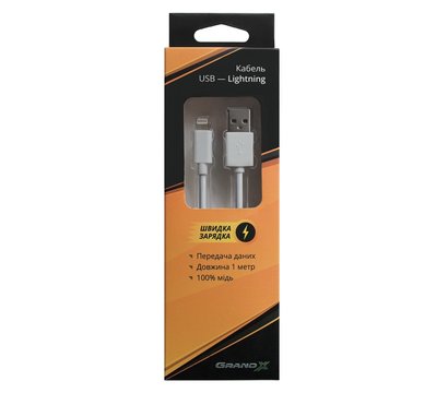 Изображение 3 Кабель Grand-X USB-Lightning, 1м, Cu, 2,1A,  White — PL01W