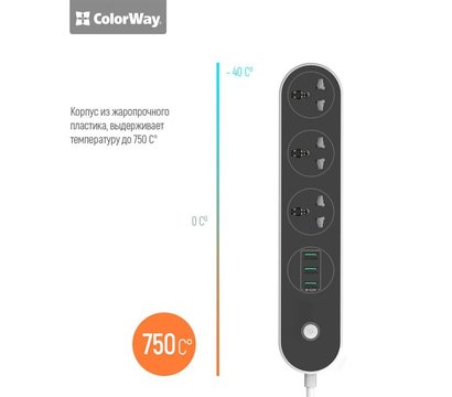 Изображение 8 Сетевой фильтр ColorWay 1.8м CW-CHU33B 3 розеток