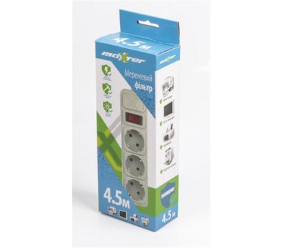 Зображення 2 Мережевий фільтр Maxxter SPM3-G-15G 4.5м White, Довжина шнура: 4.5 м