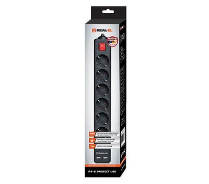 Зображення 2 Мережевий фільтр REAL-EL RS-6 Protect USB 5m Black 6 розеток