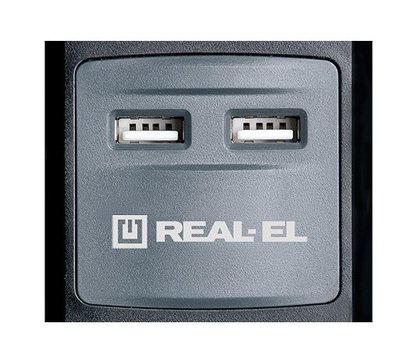 Изображение 2 Сетевой фильтр REAL-EL RS-3 USB CHARGE 1.8m Black 3 розеток