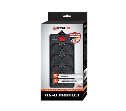 Изображение 7 Сетевой фильтр REAL-EL RS-8 Protect 1.8m Black 8 розеток
