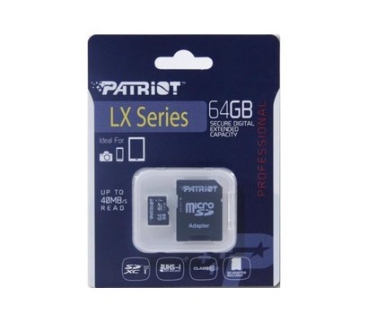 Изображение 2 Карта памяти Patriot LX microSDXC Class 10 64GB + SD-adapter - PSF64GMCSDXC10, Объем памяти: 64 Гб