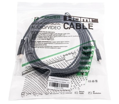 Изображение 2 Кабель мультимедийный PowerPlant HDMI-microHDMI v1.3, 5м, Black — KD00AS1245