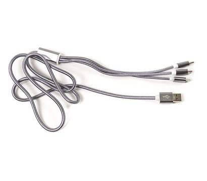 Изображение 2 Кабель PowerPlant USB2.0-MicroUSB-USB-C-Lightning, 1.2м Grey — CA910663