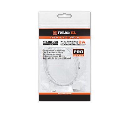 Зображення 2 Кабель REAL-EL Pro USB2.0 AM-micro USB type B 0.6M White — EL123500022
