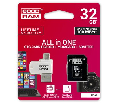Изображение 3 Карта памяти GoodRam UHS-I MicroSDXC Class 10 32GB + SD-adapter + OTG Card reader - M1A4-0320R12, Объем памяти: 48 Гб