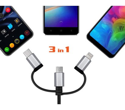 Изображение 3 Кабель REAL-EL Premium USB2.0 AM-3in1 Lightning/microUSB/USB-C 1m, black — EL123500035
