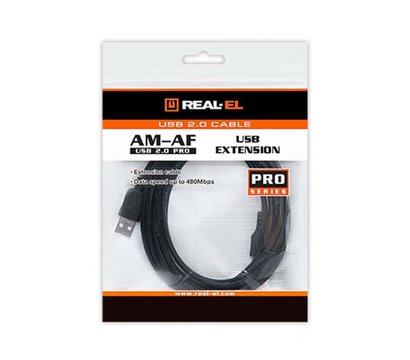 Изображение 3 Кабель REAL-EL Pro USB2.0 AM-AF 2M Black — EL123500028