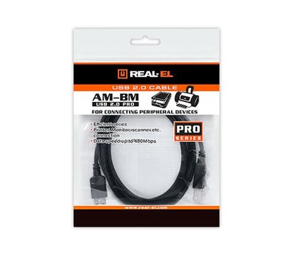 Зображення 3 Кабель REAL-EL Pro USB2.0 AM-BM 3M Black — EL123500027