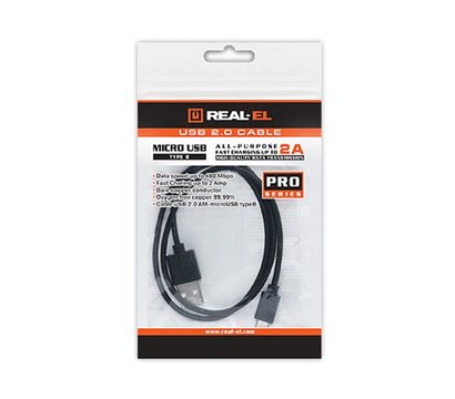 Изображение 3 Кабель REAL-EL Pro USB2.0 AM-micro USB type B 2.0M Black — EL123500025