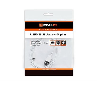 Зображення 3 Кабель REAL-EL USB2.0 AM-Lightning 1m, White — EL123500033