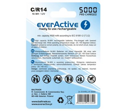 Изображение 2 Аккумулятор everActive С/HR14 5000mAh BL 2шт