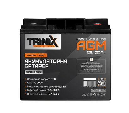 Изображение 2 Свинцово-кислотный аккумулятор Trinix SuperCharge 20.0 Ач, 12В (44-00049)