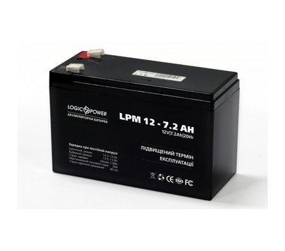 Зображення 2 Свинцево-кислотний акумулятор LogicPower LPM 12-7.2 AH (3863), Ємність (Аг): 7.2 А·год