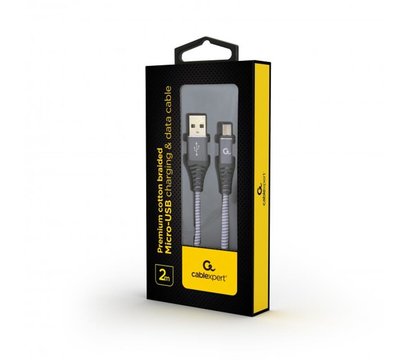 Зображення 2 Кабель Cablexpert USB 2.0 A - microUSB, 2.1А, 2м, grey — CC-USB2B-AMmBM-2M-WB2