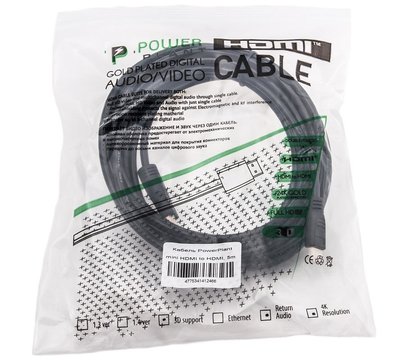 Изображение 2 Кабель мультимедийный PowerPlant miniHDMI-HDMI v1.3, 5м, black — KD00AS1246