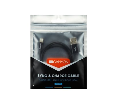 Зображення 2 Кабель Canyon USB - Lightning 1м, black — CNE-CFI1B