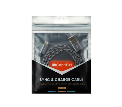 Зображення 2 Кабель Canyon USB - Lightning 1м, dark grey — CNE-CFI3DG