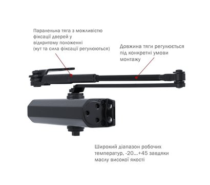 Изображение 3 Доводчик Ryobi DS-2055P BC PRL HO Grey Anthracite параллельная тяга, Цвет корпуса: антрацитовый