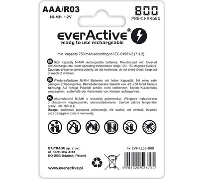Изображение 2 Аккумулятор everActive AAA/HR03 800mAh BL 4шт