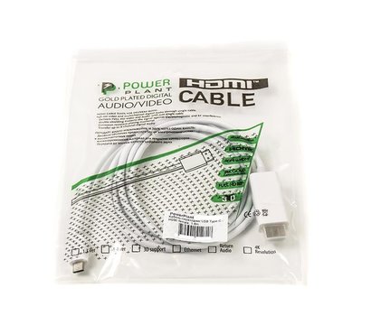 Зображення 2 Кабель мультимедійний PowerPlant USB Type-C-HDMI, 1.8м, White — CA910878