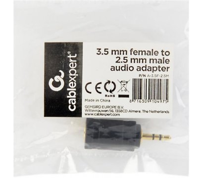 Зображення 2 Адаптер Cablexpert 2.5 mm M - 3.5 mm F, Black - A-3.5F-2.5M