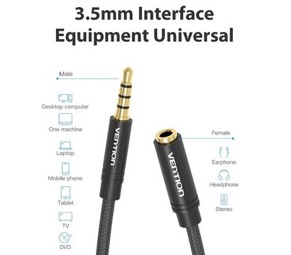 Изображение 6 Аудио кабель Vention Audio 3.5 mm M - 3.5 mm F, 2 m, Black - VAB-B06-B200-M