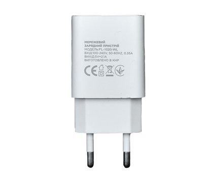 Зображення 2 Зарядний пристрій Florence (1USBx2A) White — FL-1020-WL