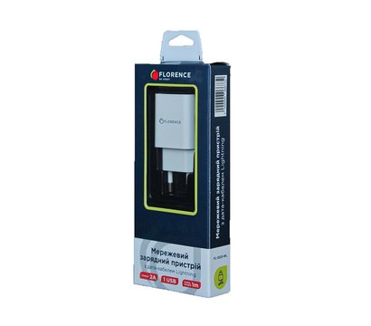 Зображення 3 Зарядний пристрій Florence (1USBx2A) White — FL-1020-WL