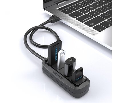 Зображення 4 USB Hub (хаб) Vention USB Hub 4-Port 2.0 Black, 0.15 m — VAS-J43